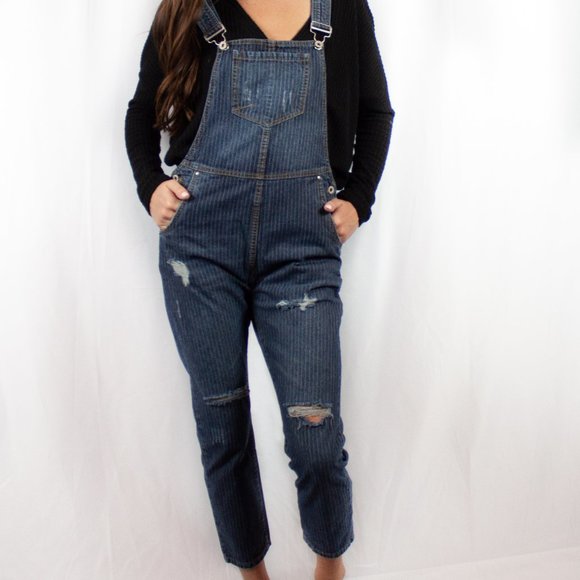 Pants - PIN-STRIPED DENIM OVERALLS